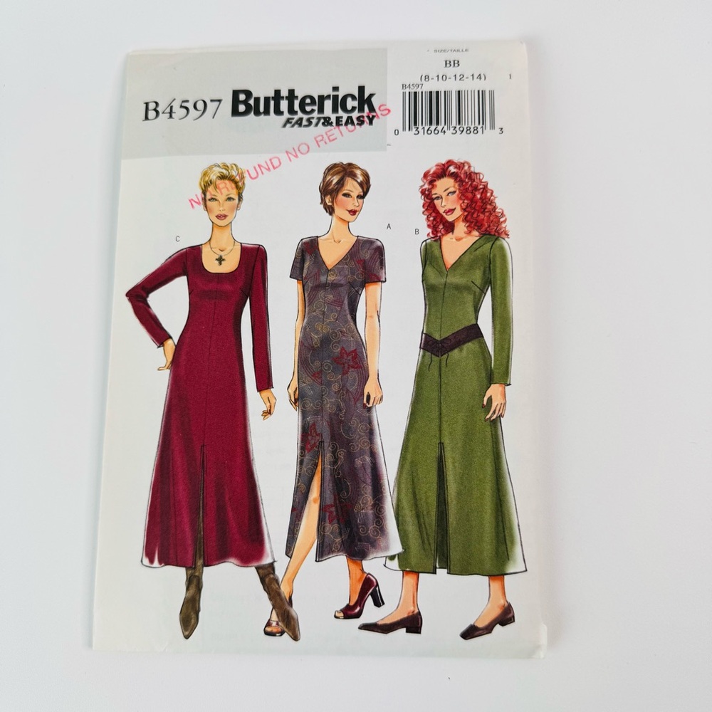 Butterick Sewing Pattern B4597 Fast and Easy Dresses Size BB 8 10 12 14